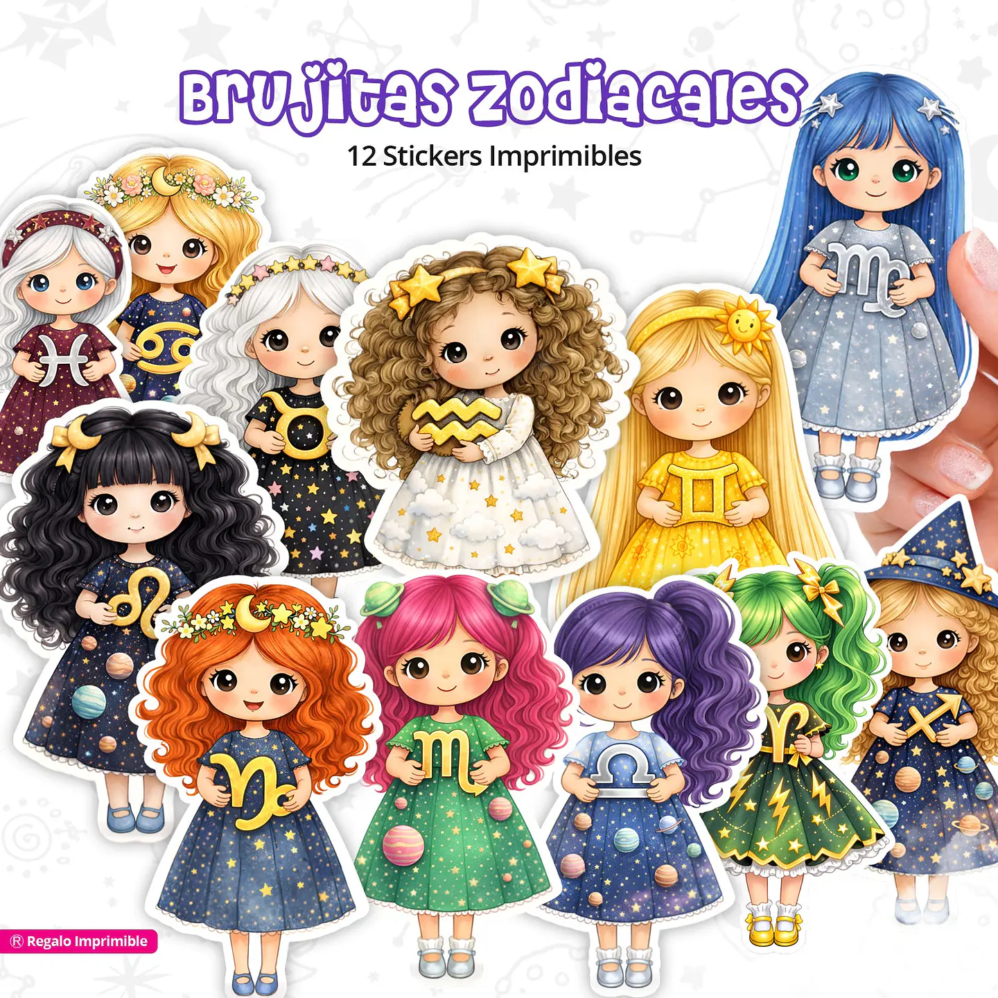 Brujitas Zodiacales | 12 Stcikers Imprimibles 1