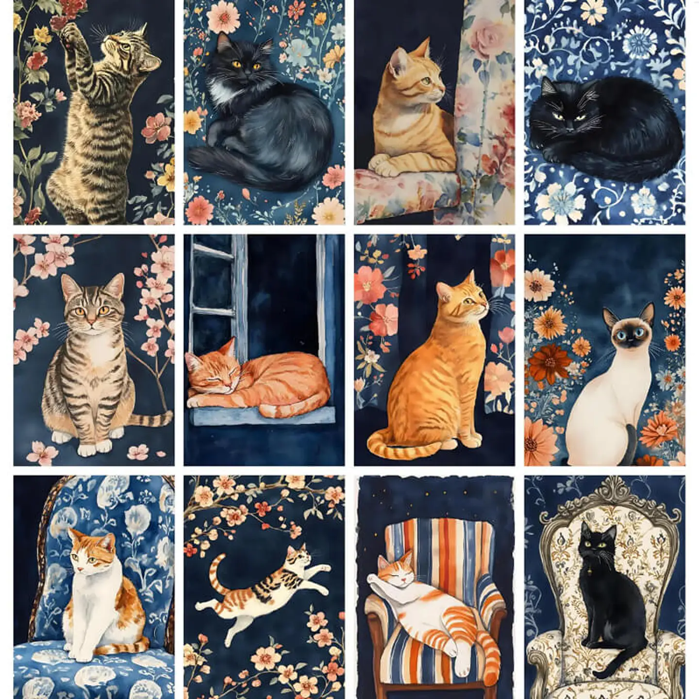 Pack láminas Gatitos Florales Nocturnos 7