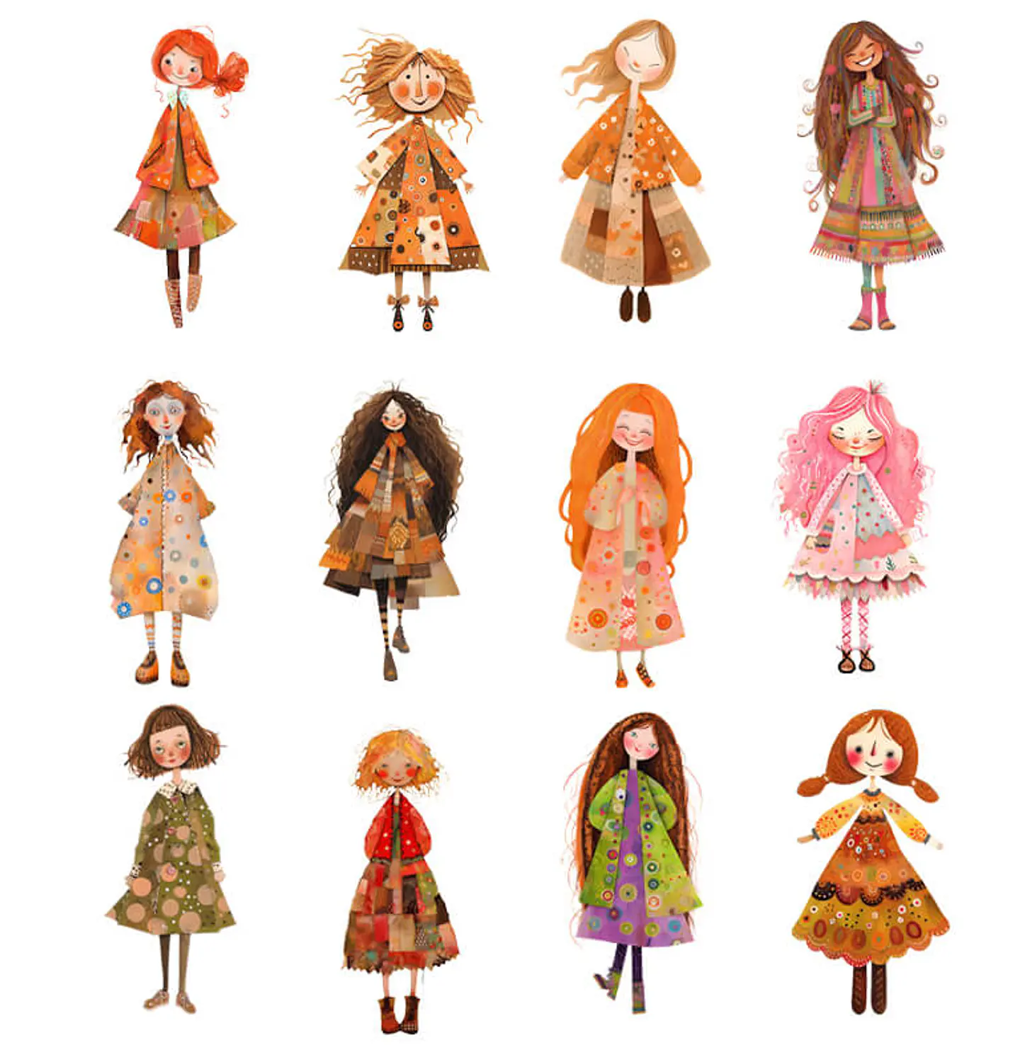 45 Paper Dolls Chicas Bohemias Otoñales en PNG 2