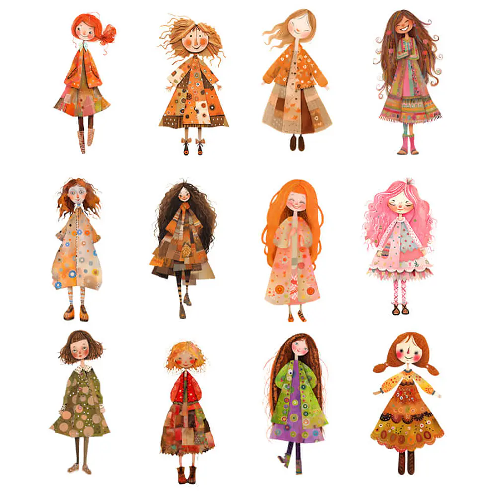 45 Paper Dolls Chicas Bohemias Otoñales en PNG 2