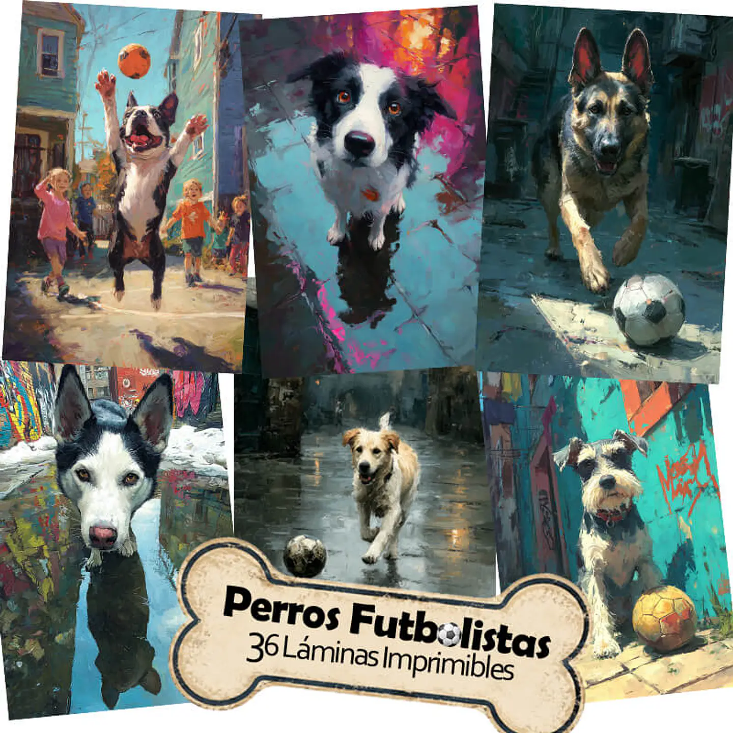 36 Láminas Perros de Barrio Futboleros 1