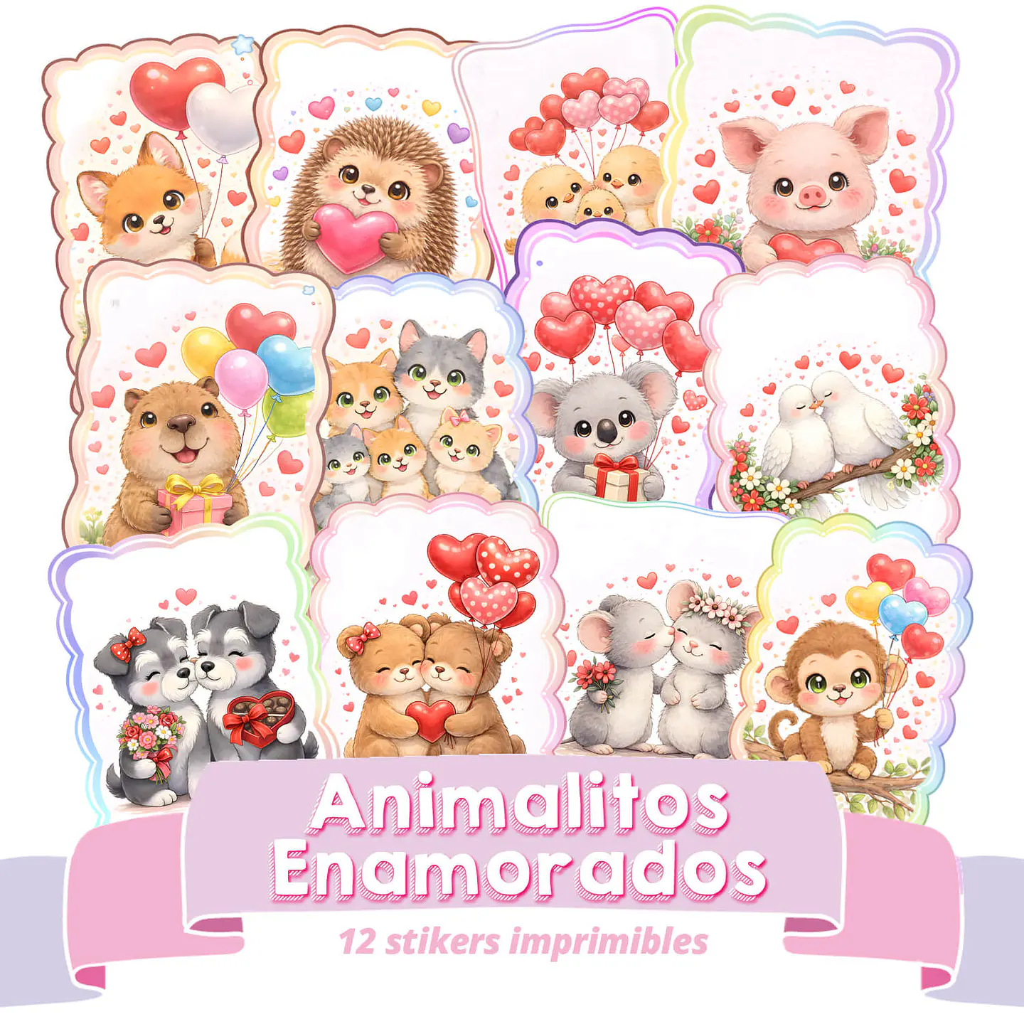 12 Stickers  Animalitos Enamorados 1