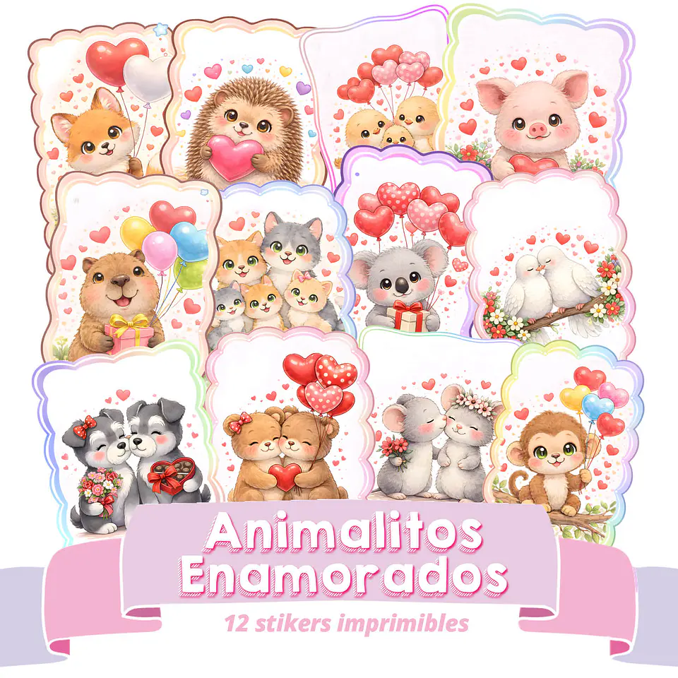 12 Stickers  Animalitos Enamorados 1