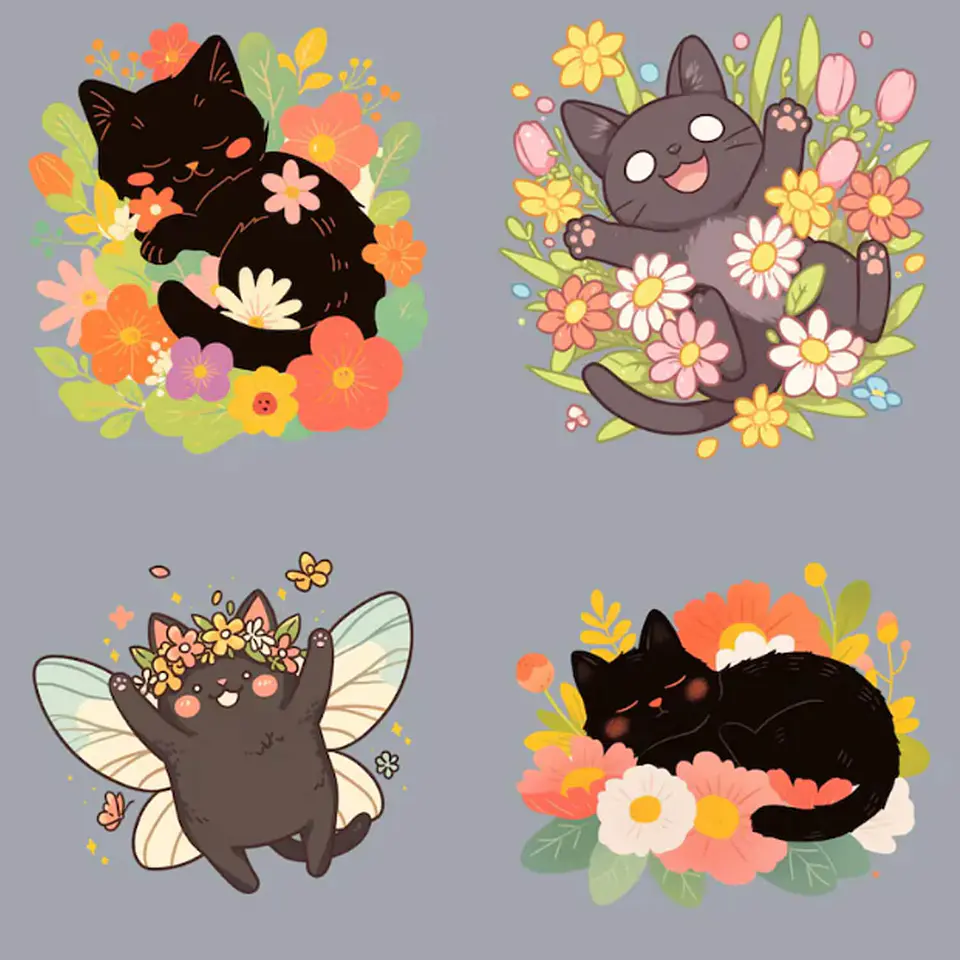 30 Stickers de Gatitos Primavera Imprimibles 6