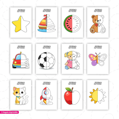 Kit de 12 Dibujos Simétricos para Niños - Actividades de Motricidad Fina PDF