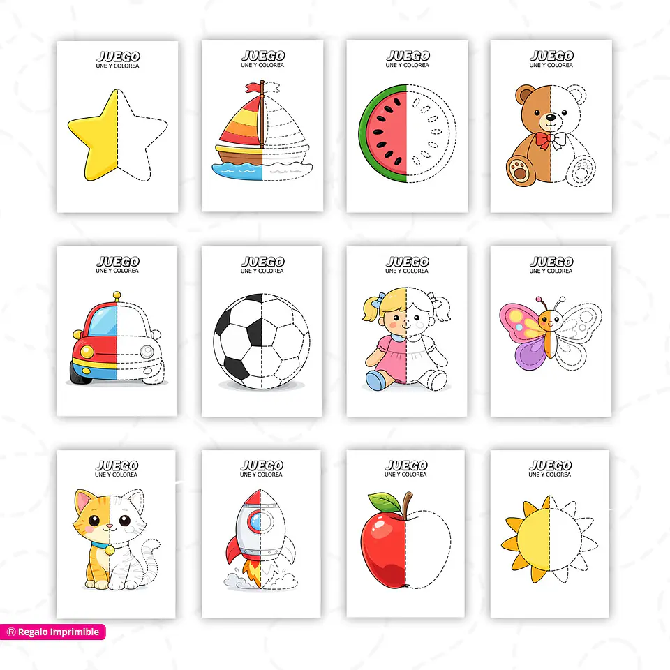 Kit de 12 Dibujos Simétricos para Niños - Actividades de Motricidad Fina PDF 2