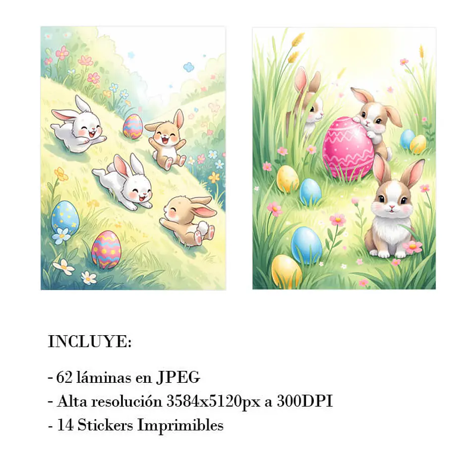 Pack 62 Láminas + 14 Stickers Conejitos Pascua 5