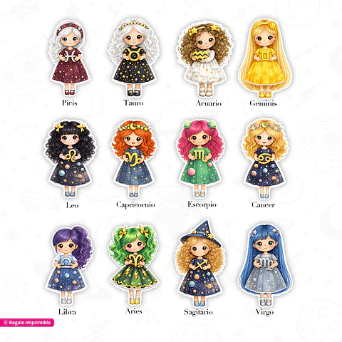 Brujitas Zodiacales | 12 Stcikers Imprimibles