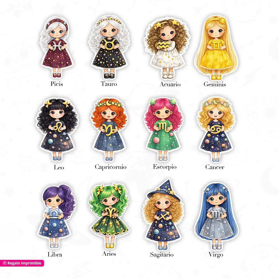 Brujitas Zodiacales | 12 Stcikers Imprimibles 2