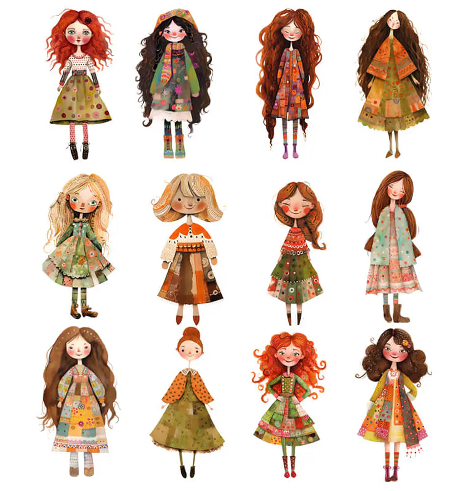 45 Paper Dolls Chicas Bohemias Otoñales en PNG 3