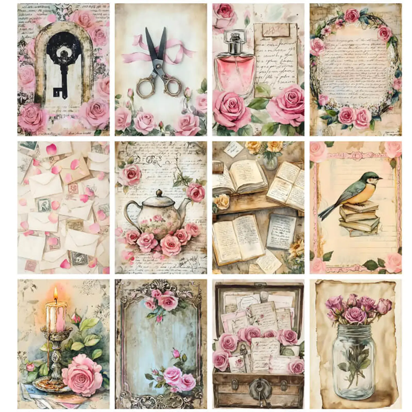 Pack 100 Láminas Estilo Diario Rosa Junk Pastel 2
