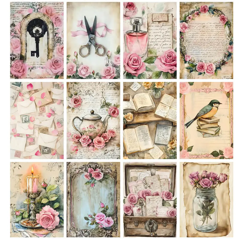 Pack 100 Láminas Estilo Diario Rosa Junk Pastel 2
