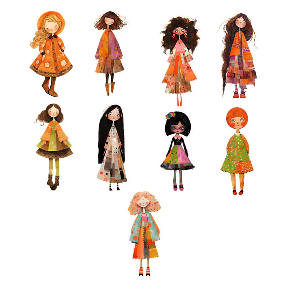 45 Paper Dolls Chicas Bohemias Otoñales en PNG 5