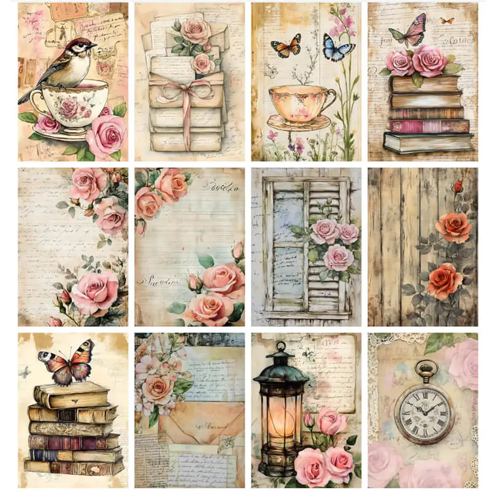 Pack 100 Láminas Estilo Diario Rosa Junk Pastel 3