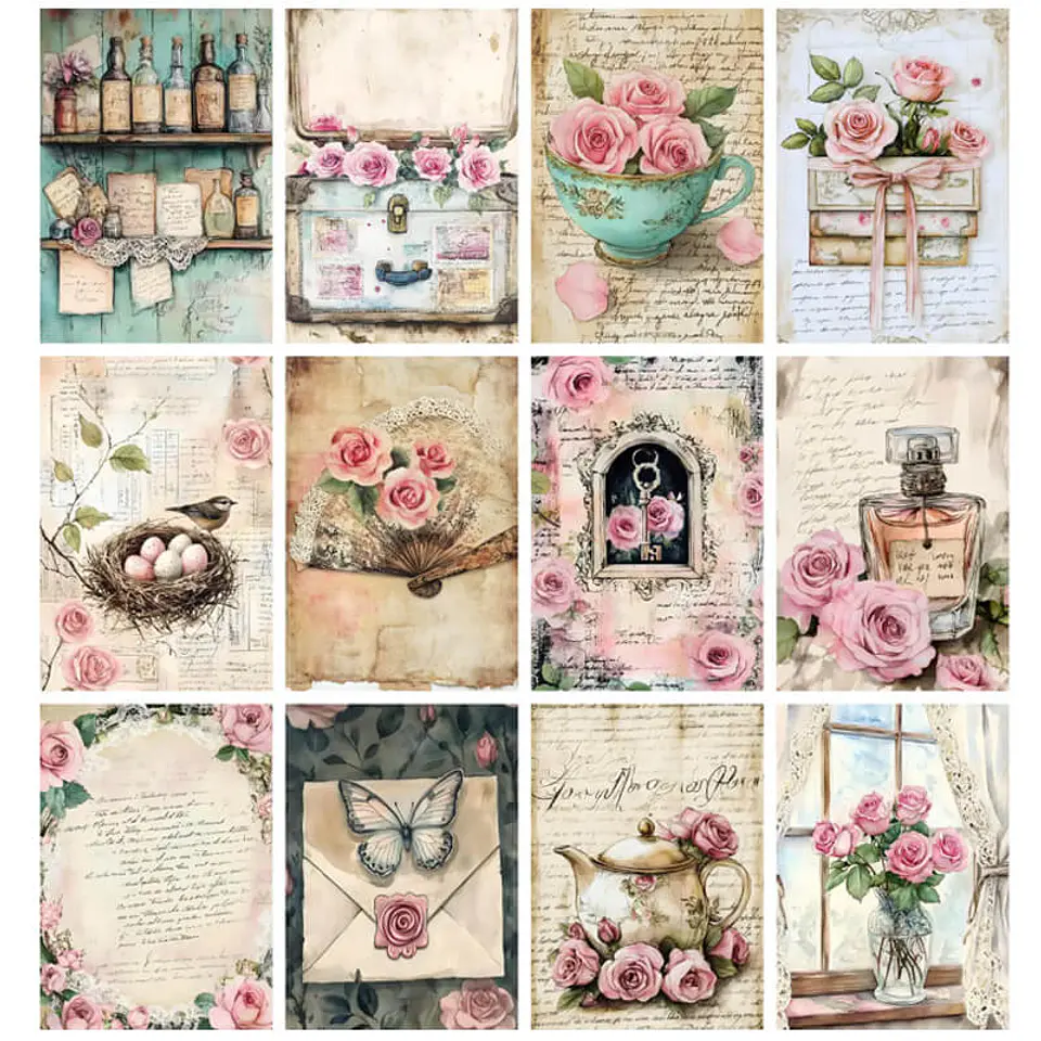Pack 100 Láminas Estilo Diario Rosa Junk Pastel 4