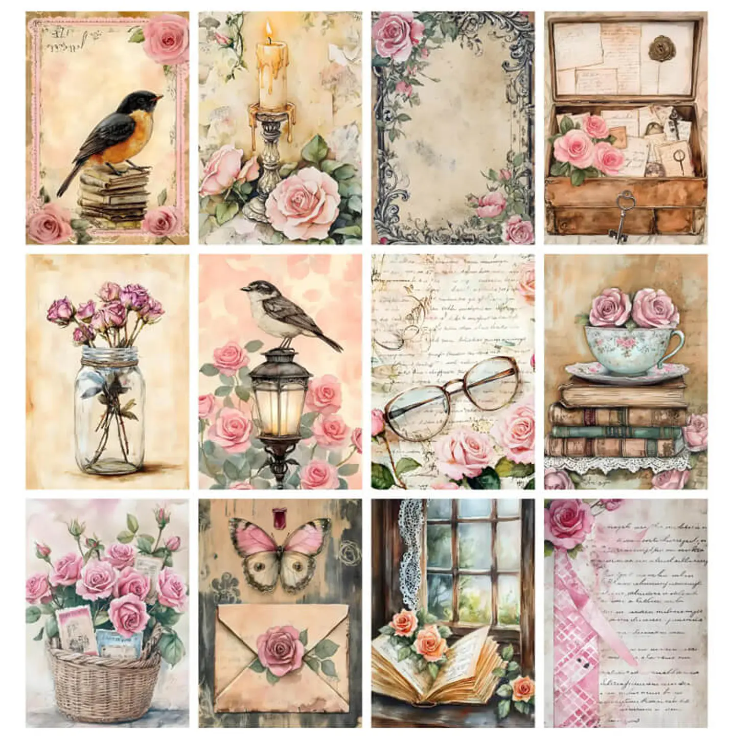 Pack 100 Láminas Estilo Diario Rosa Junk Pastel 5