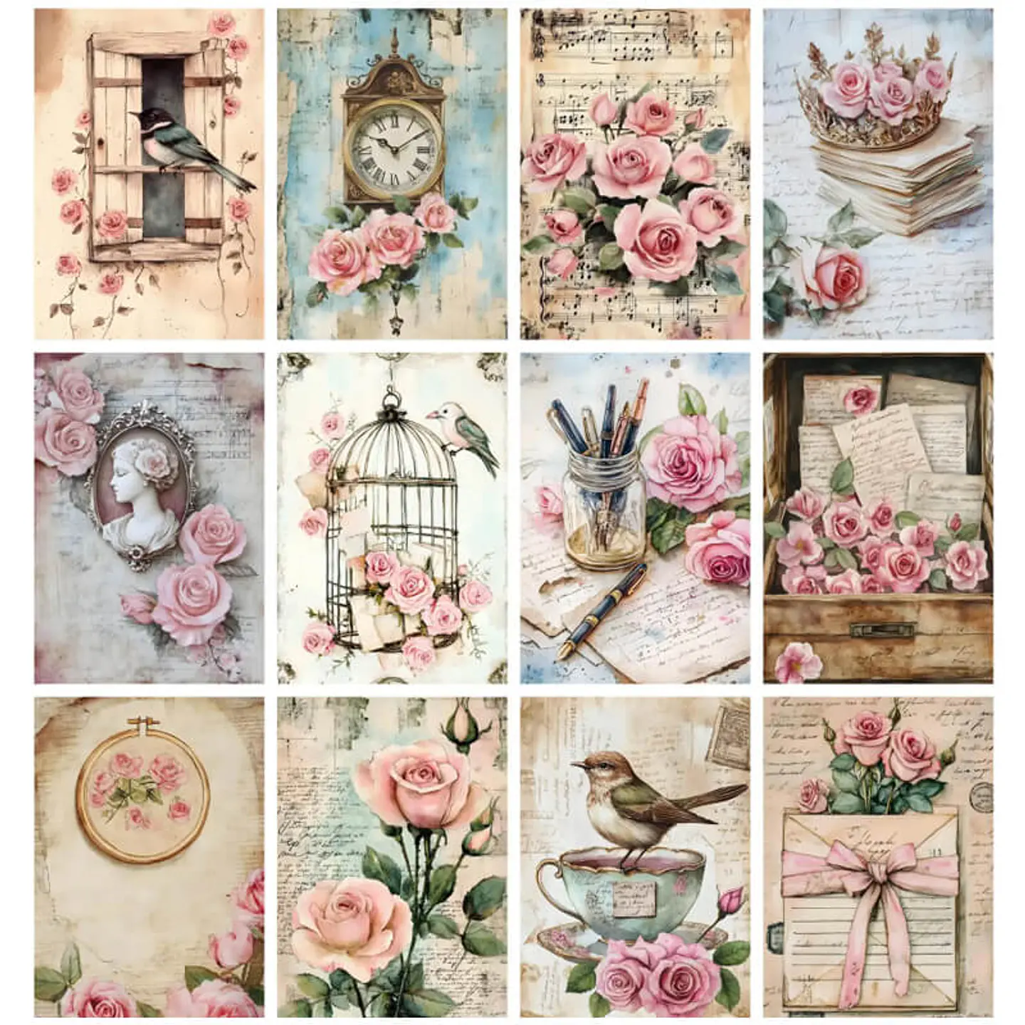 Pack 100 Láminas Estilo Diario Rosa Junk Pastel 6
