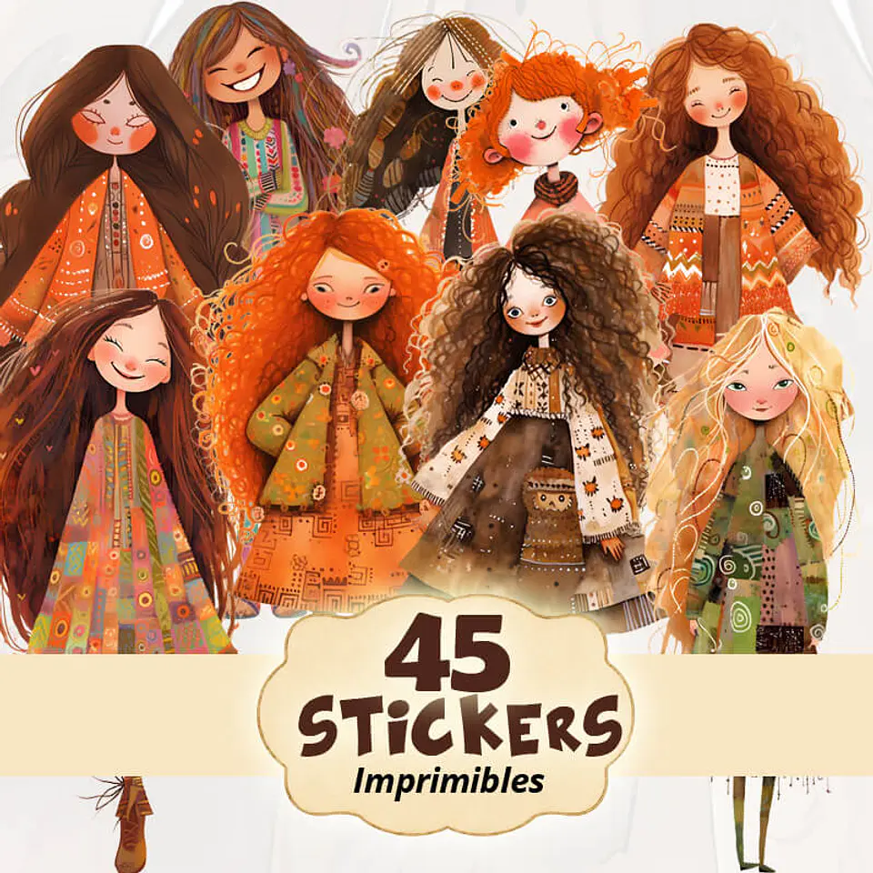 45 Paper Dolls Chicas Bohemias Otoñales en PNG 9