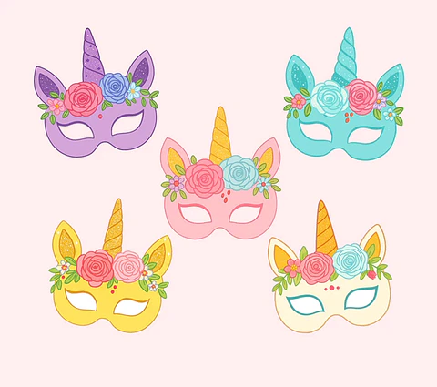 Máscaras Imprimibles Unicornio Floral Vintage