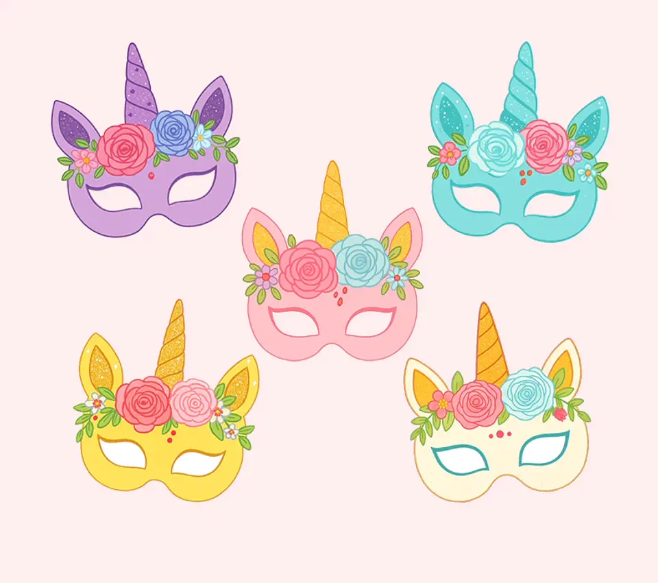 Máscaras Imprimibles Unicornio Floral Vintage 1