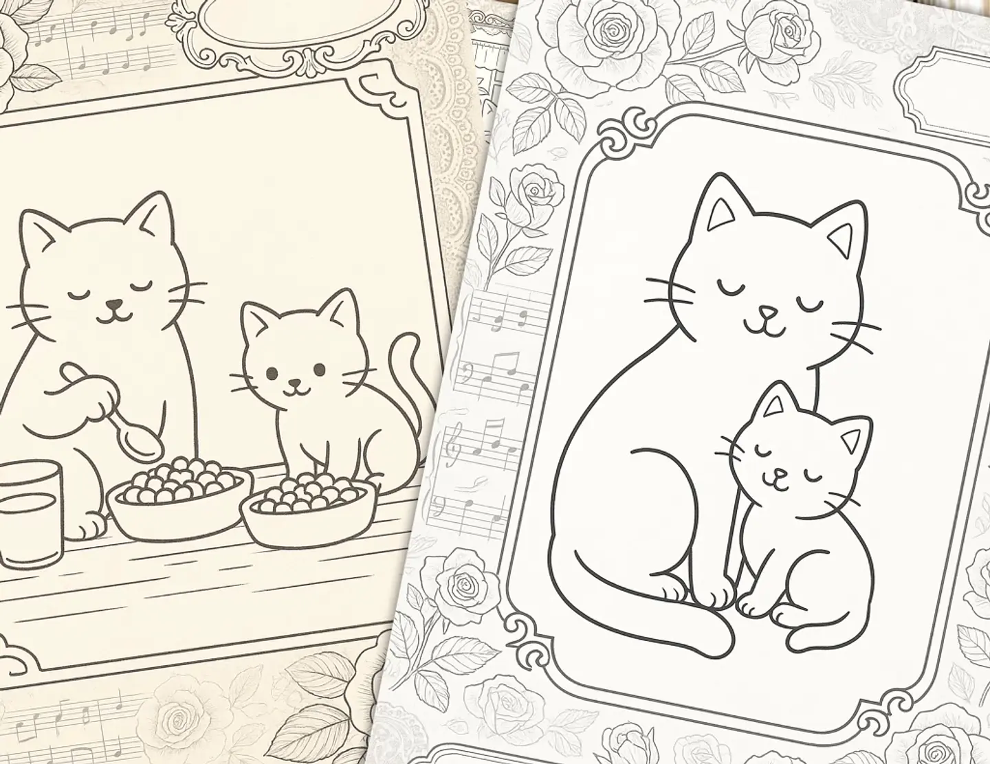 Familia Gatuna para Colorear Vintage 1