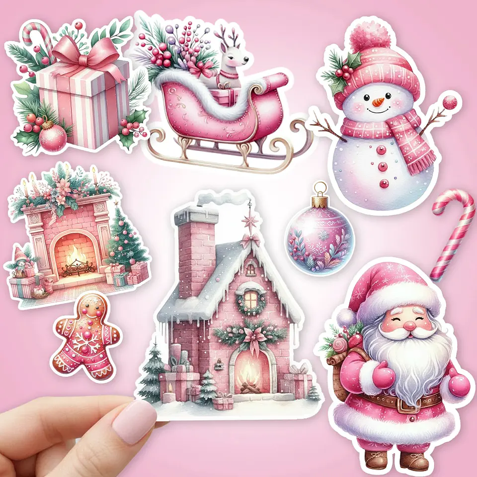 Set 23 Stickers Rosa Navidad Imprimibles 1