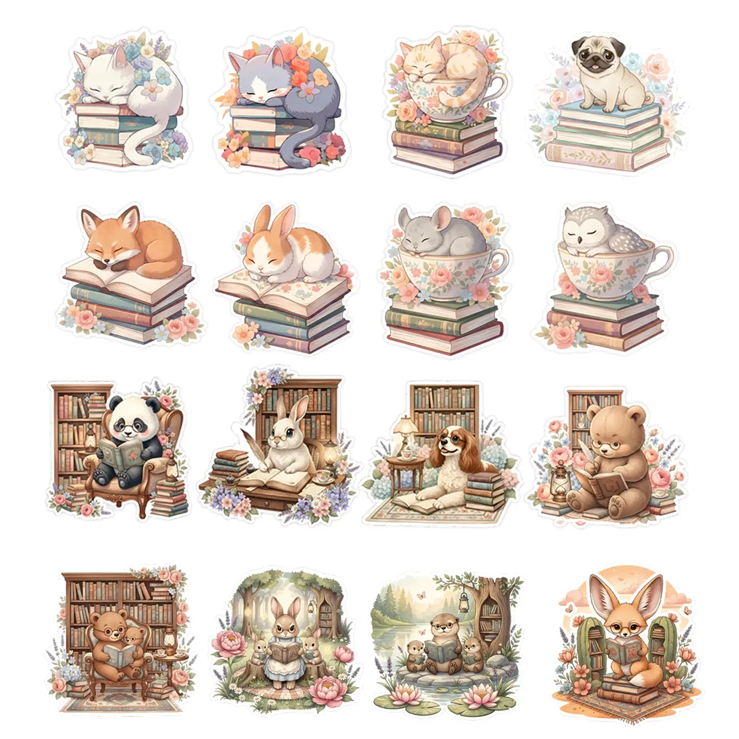 Set 23 Stickers Animalitos Lectores Imprimibles 2