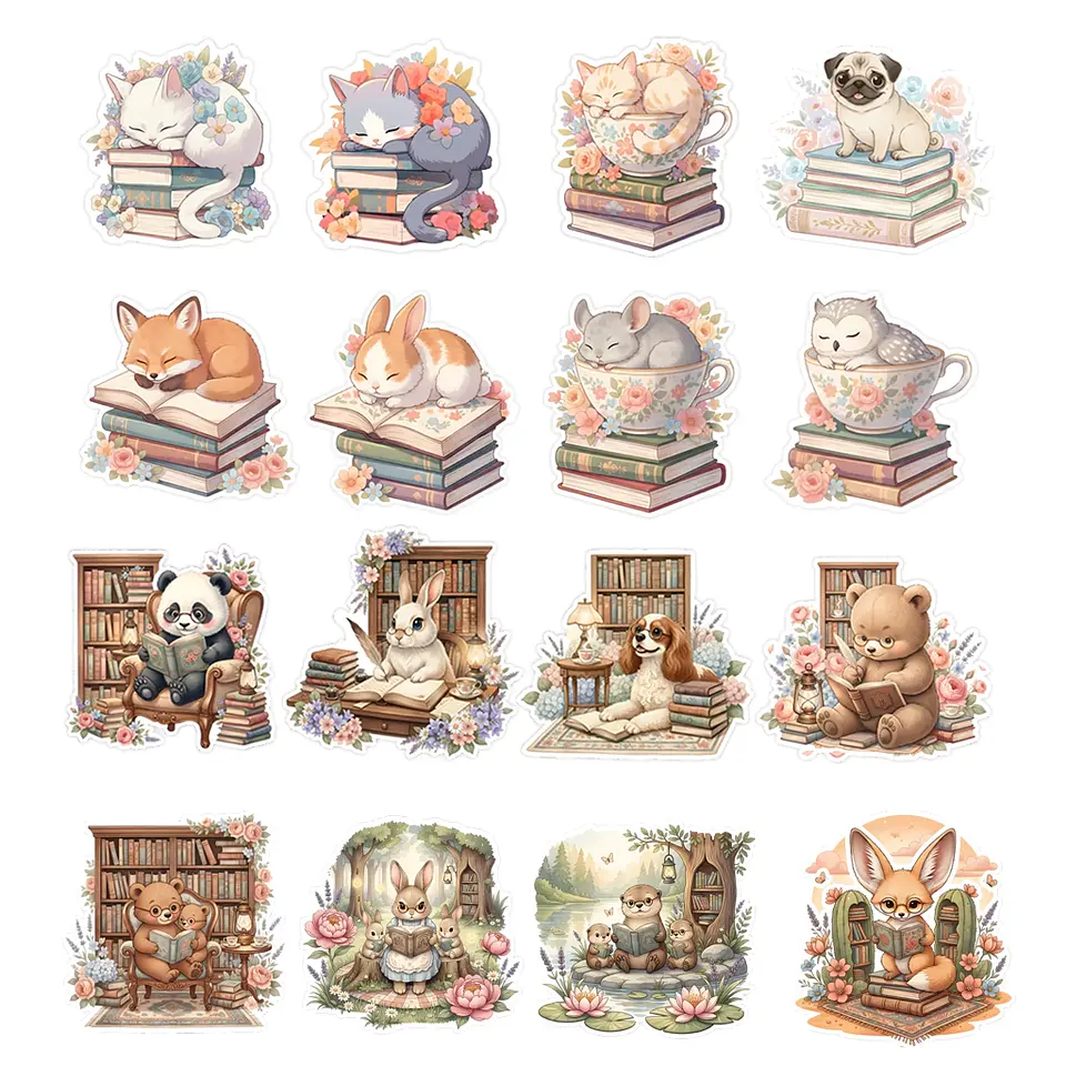 Set 23 Stickers Animalitos Lectores Imprimibles 2