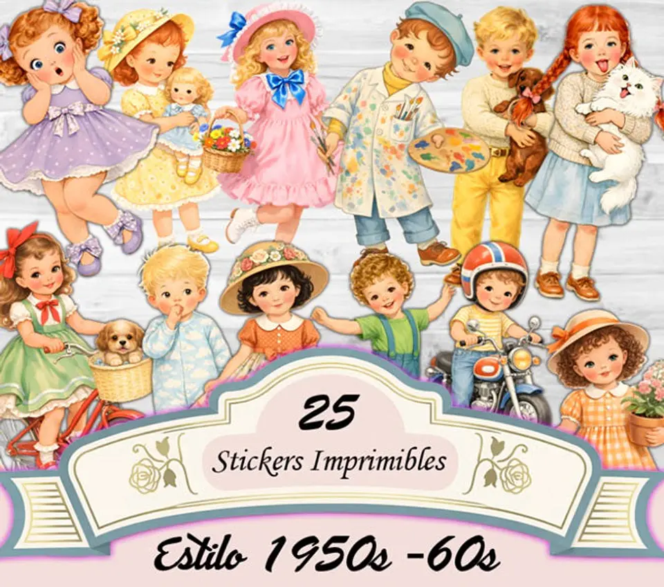 Stickers Muñequitos de 1950s / 70s – 25 Personajes Retro 1