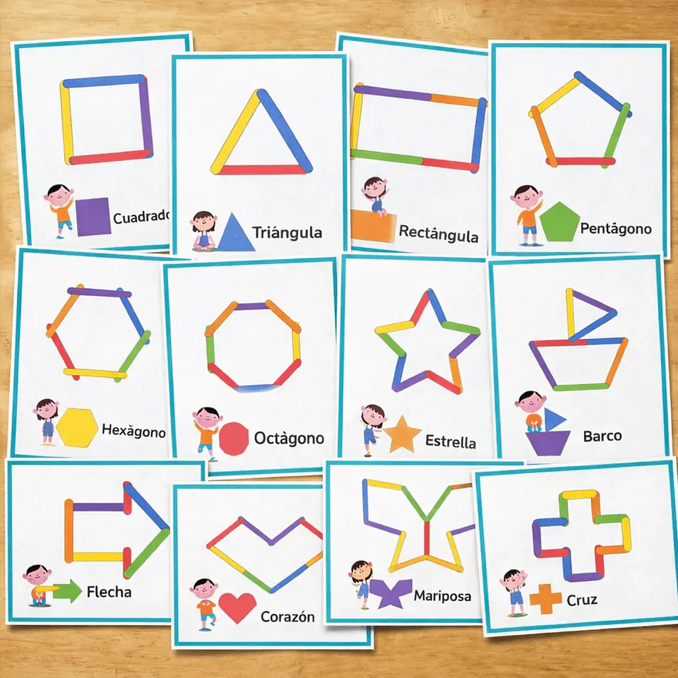 Actividad Montessori de Formas y Colores | Plantillas de Figuras con Palitos de Helado 1