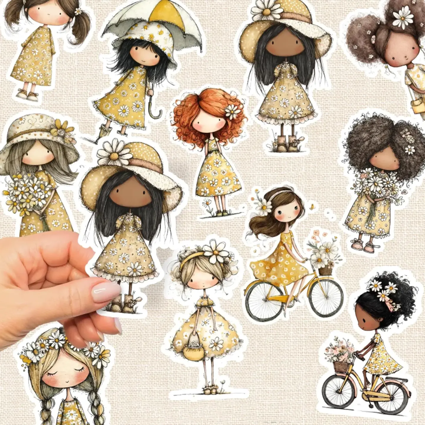 Plancha 30 Stickers Muñequitas Margarita Recortables 2