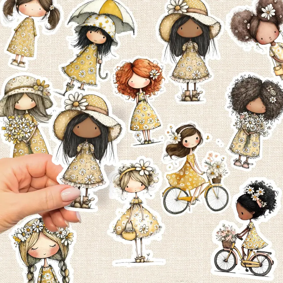Plancha 30 Stickers Muñequitas Margarita Recortables 2