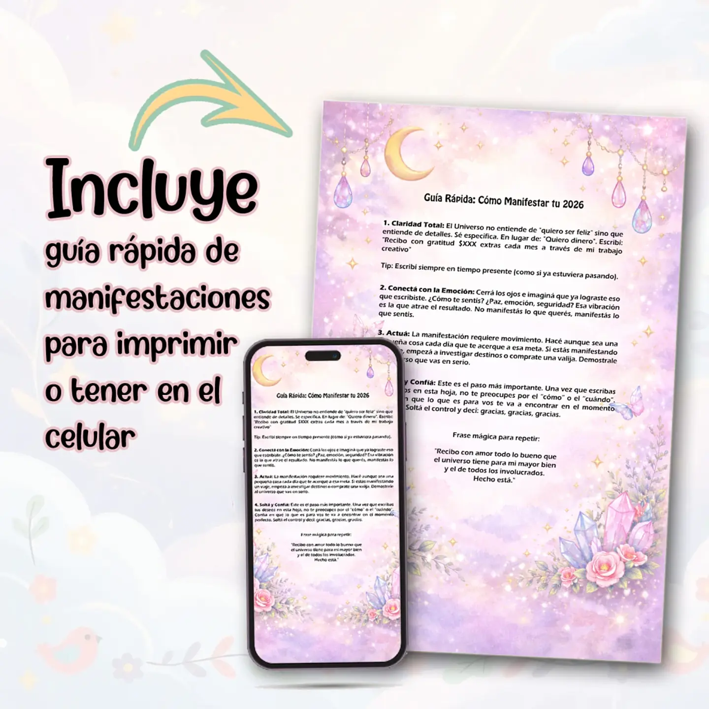 HOJA DE MANIFESTACIONES 2026 + Guía y Stickers ✨Imprimibles 3