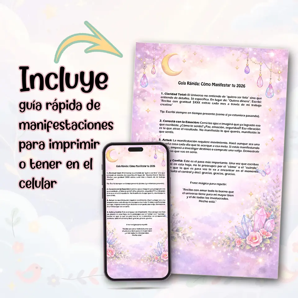 HOJA DE MANIFESTACIONES 2026 + Guía y Stickers ✨Imprimibles 3