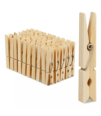 100 Perros De Ropa Pinza Bambú Colgadores Lavandería 7x1cm  