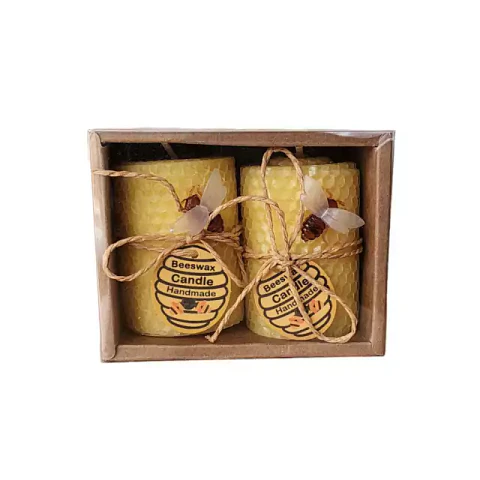 Pack 2 Cirios de Cera de Abeja – Miel (6.5 x 4 cm)