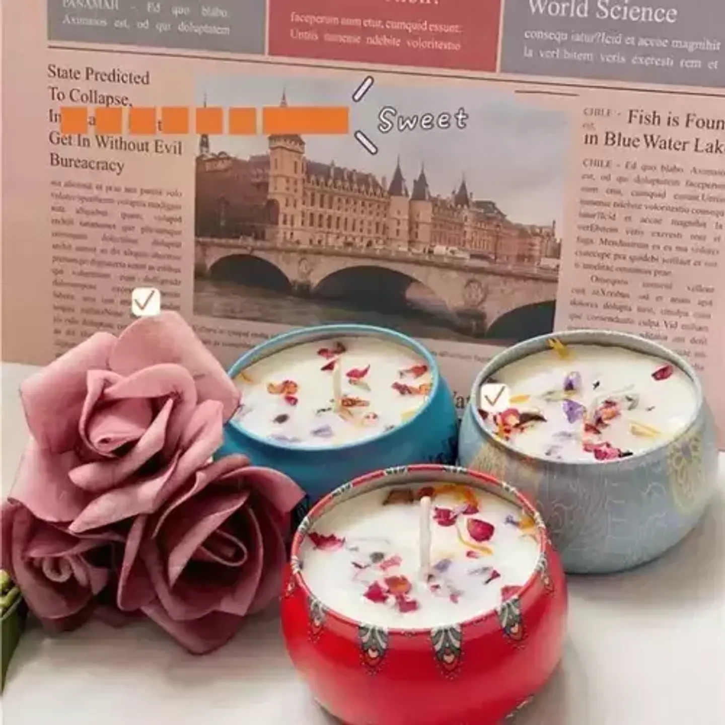 Pack Velas Perfumadas con Flores Secas – Rosa 🌸 3