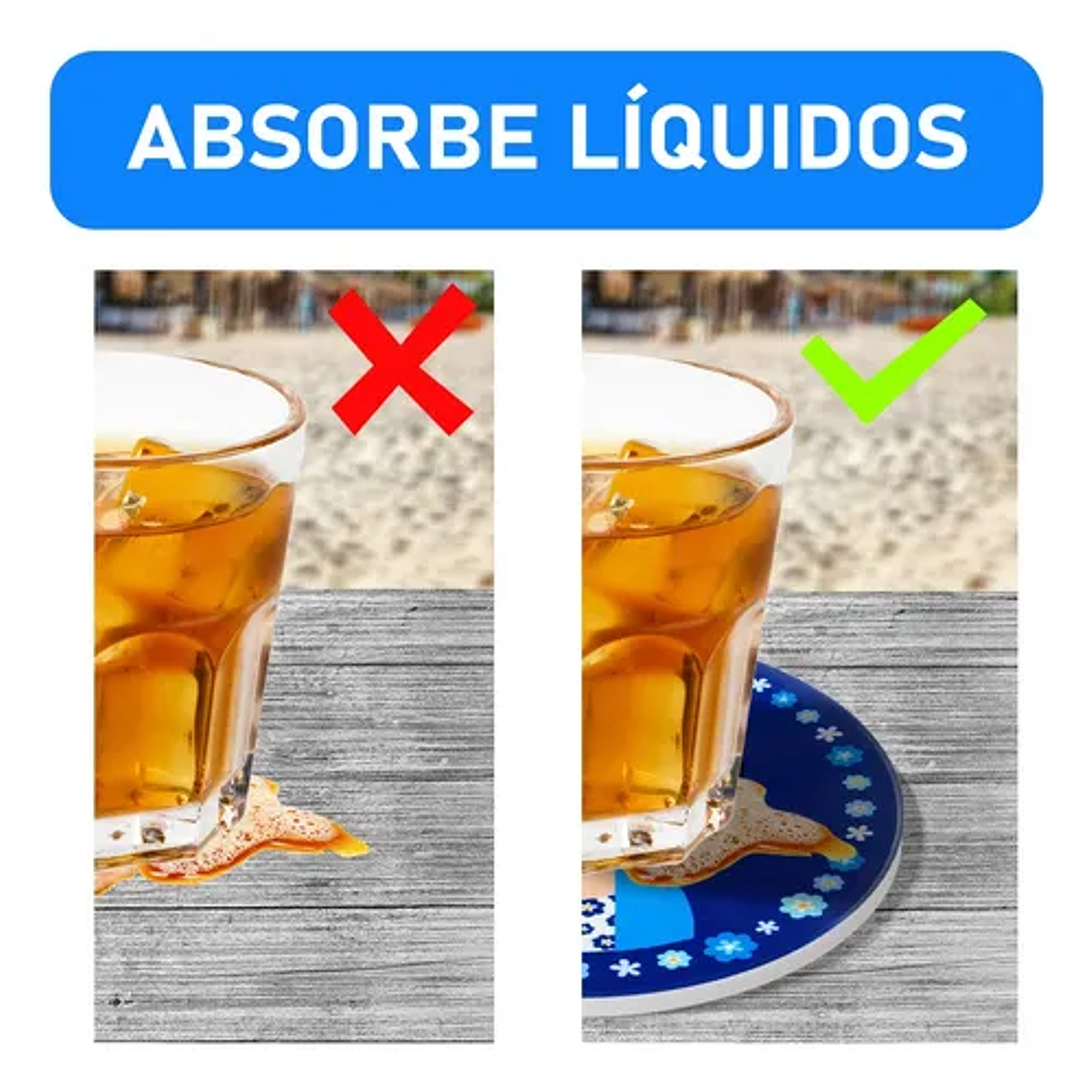 Posavasos Cerámica con Base de Corcho Set 6 + Soporte | Posavasos Decorativos Frida 6