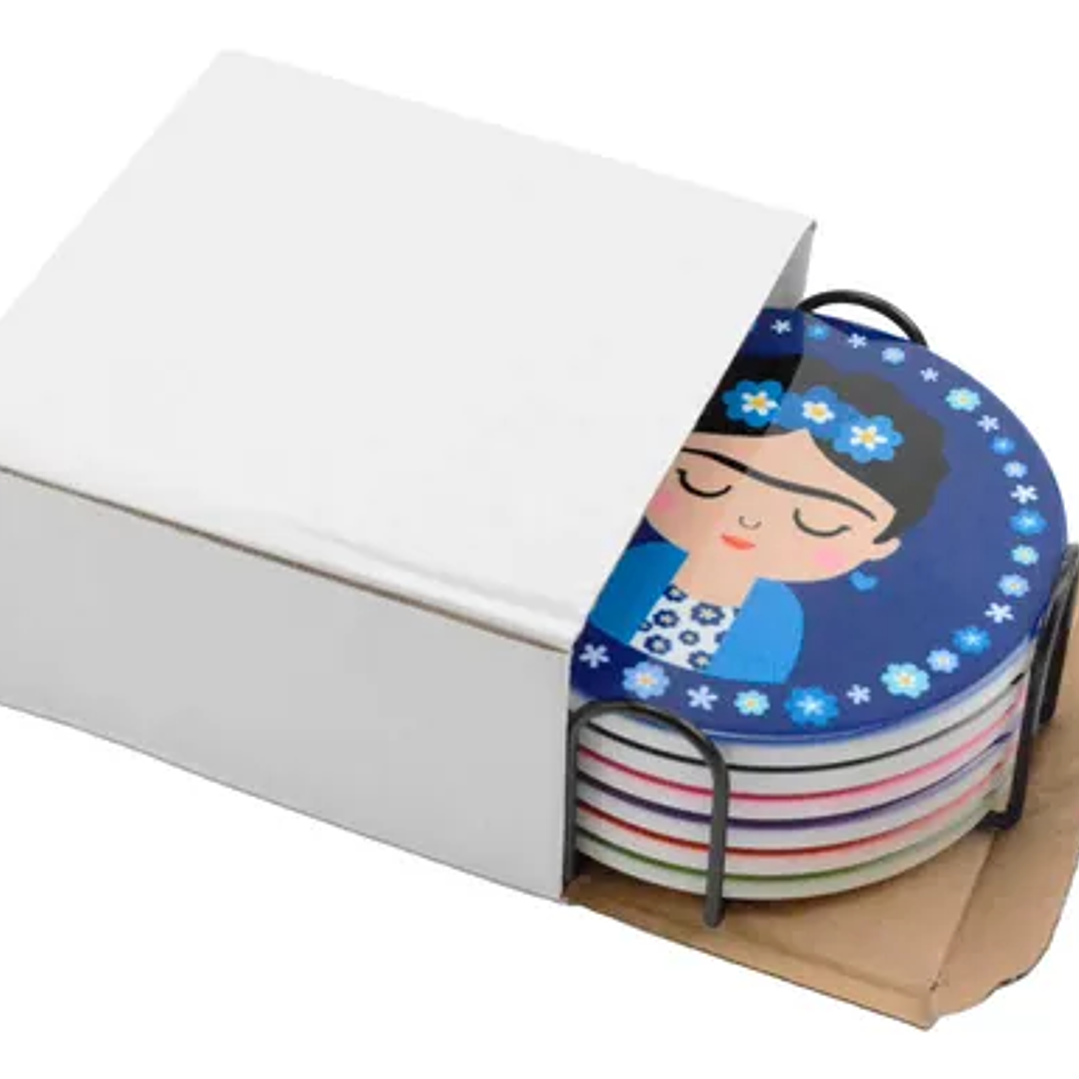 Posavasos Cerámica con Base de Corcho Set 6 + Soporte | Posavasos Decorativos Frida 4