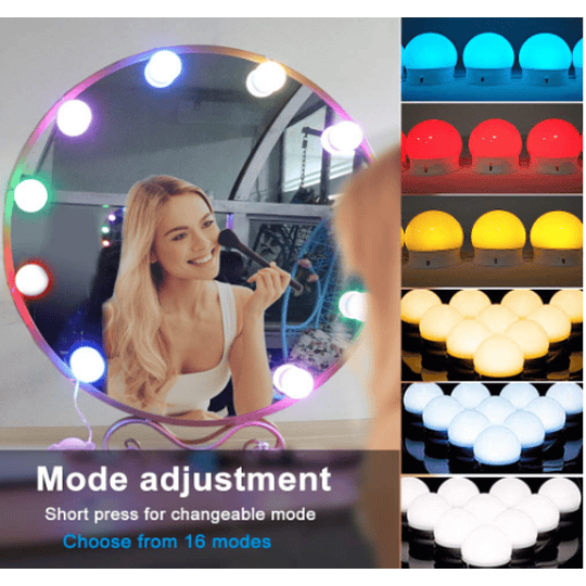 Maquillaje espejo de tocador luces USB, espejo de 5 modos de Color