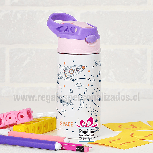 Botella para niños rosa/lila personalizada 1