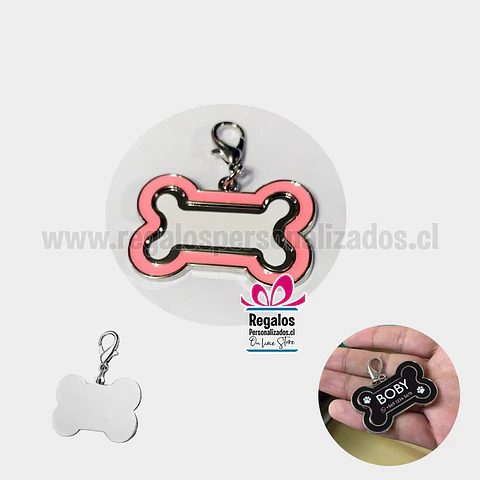 Plaquita identificadora mascotas rosa personalizada