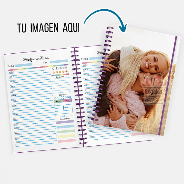 Agenda diaria diseño arcoiris, tapas personalizadas