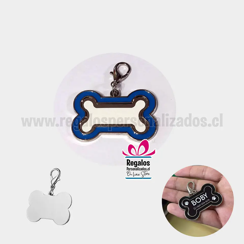 Plaquita identificadora mascotas azul personalizada 1