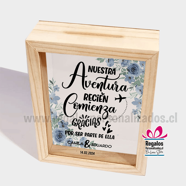 Alcancía para boda diseño nuestra aventura recien comienza