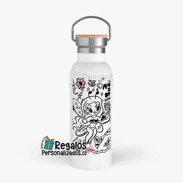 Botella térmica tapa bambú personalizada 4