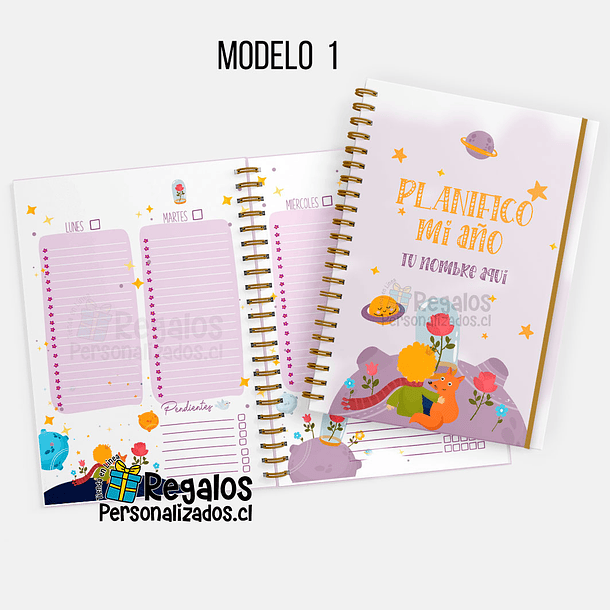 Agenda semanal Principito lila, tapas personalizadas 5