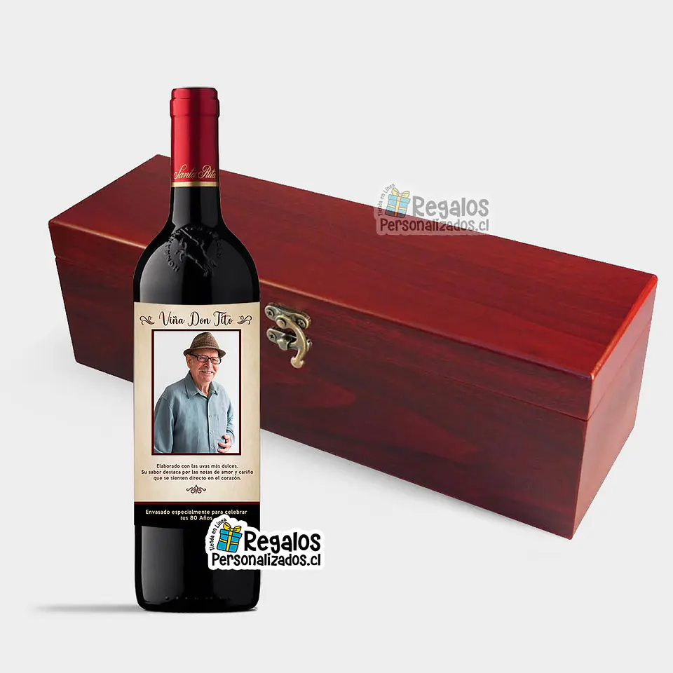 Caja de madera y vino personalizado 2