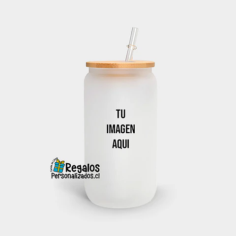 Vaso lata tapa bambú personalizado