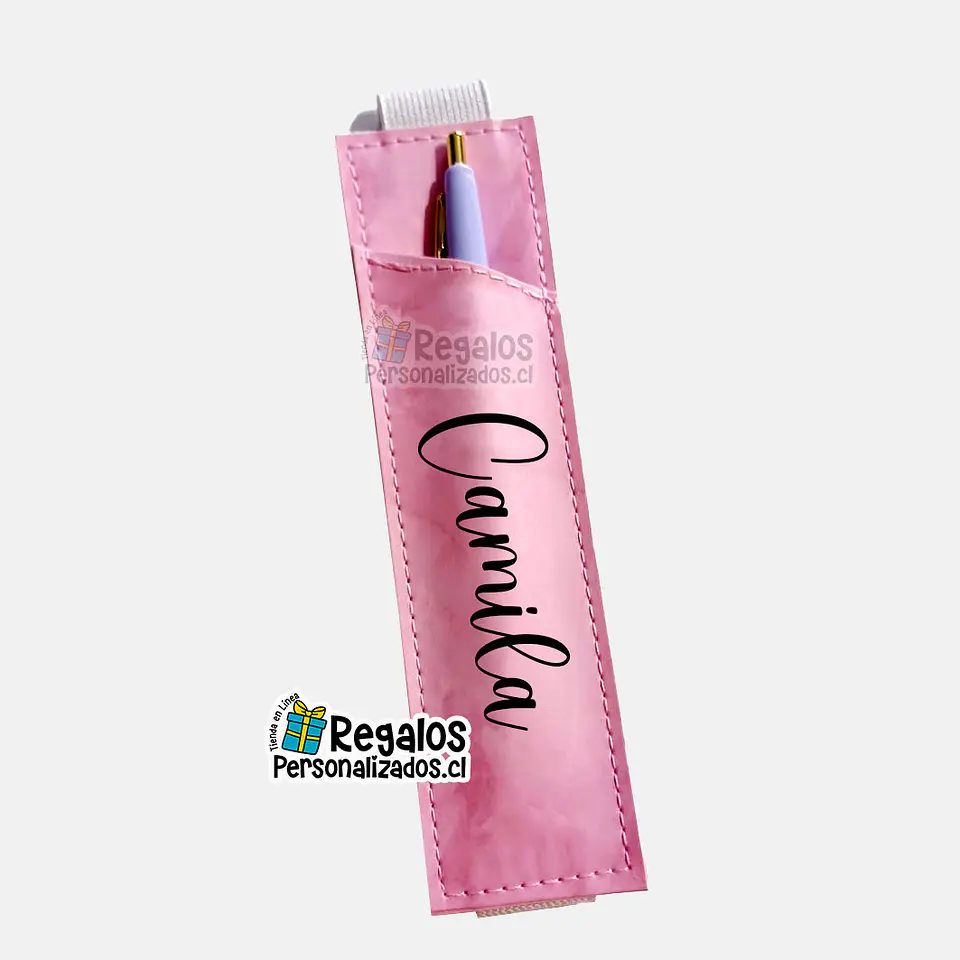 Portalápiz rosa con elástico personalizado 3